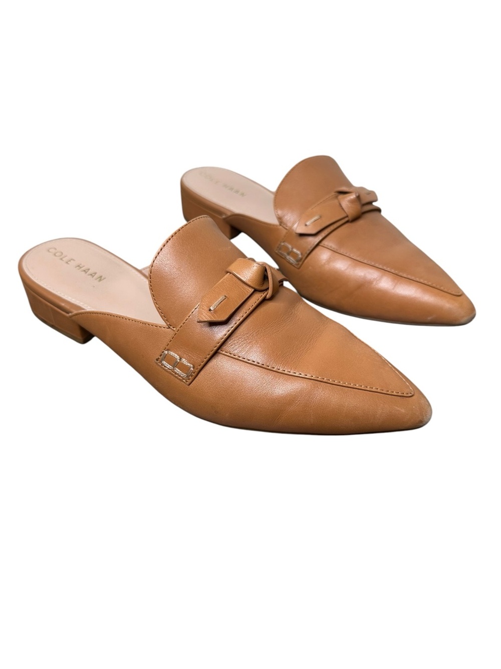 Cole Haan Women's Brown Leather Pointed Toe Bow Mule Flats
